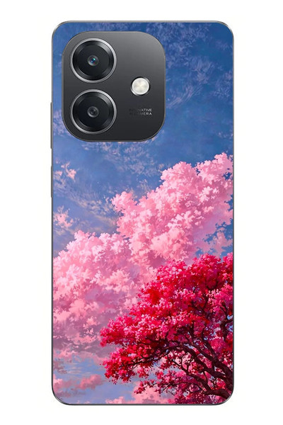 Le Balvo Oppo A3 Uyumlu Kırmızı Pembe Ağaçlar Baskılı Silikon Kılıf