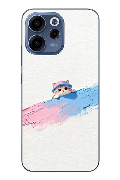 Le Balvo Oppo Reno 15F Uyumlu Pembe Mavi Kedi Baskılı Silikon Kılıf