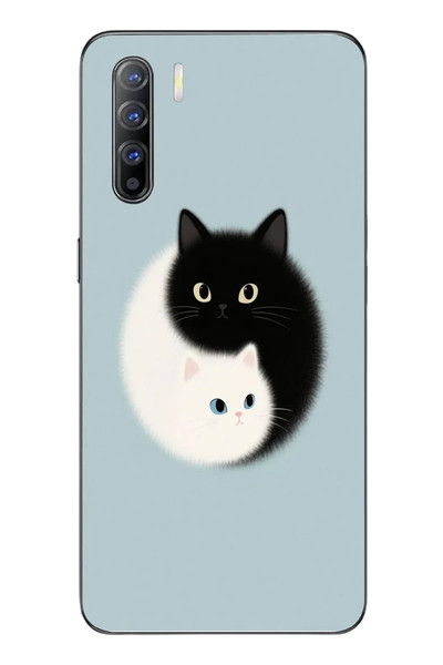 Le Balvo Oppo Reno 3 Uyumlu Yin Yang Kediler Baskılı Silikon Kılıf