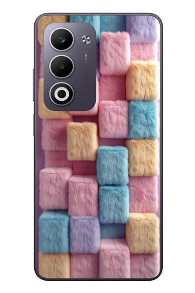 Le Balvo Oppo A5 4G Uyumlu Pembe Tüylü Kareler Baskılı Silikon Kılıf