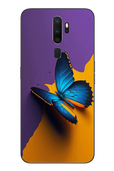 Le Balvo Oppo A5 2020 Uyumlu Mavi Kelebek Baskılı Silikon Kılıf