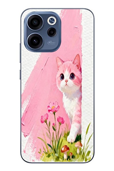 Le Balvo Oppo Reno 15F Uyumlu Pembeli Kedi Baskılı Silikon Kılıf