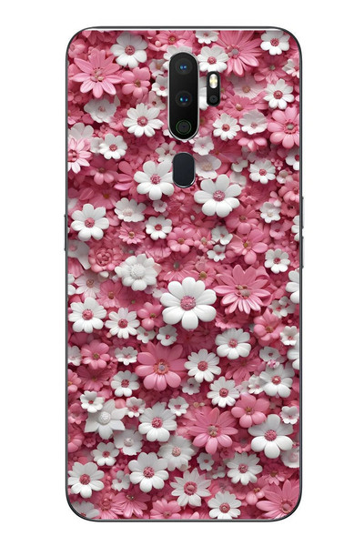 Le Balvo Oppo A5 2020 Uyumlu Beyaz Pembe Papatyalar Baskılı Silikon Kılıf