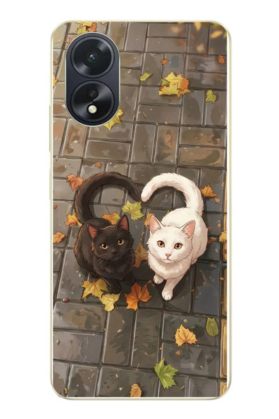 Le Balvo Oppo A38 Uyumlu Kalp Kuyruklu Kediler Baskılı Silikon Kılıf