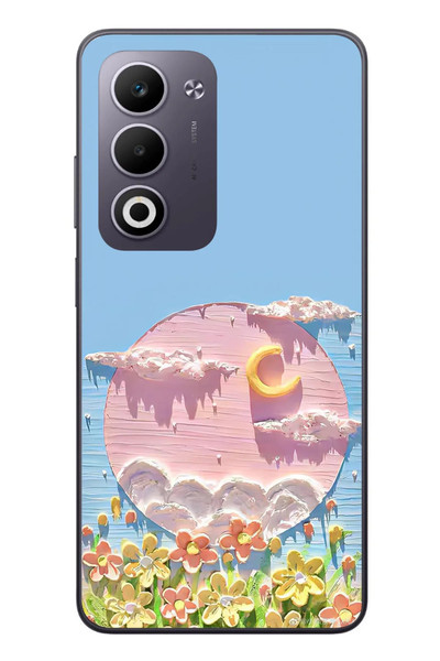 Le Balvo Oppo A5 4G Uyumlu Çiçekli Ay Baskılı Silikon Kılıf
