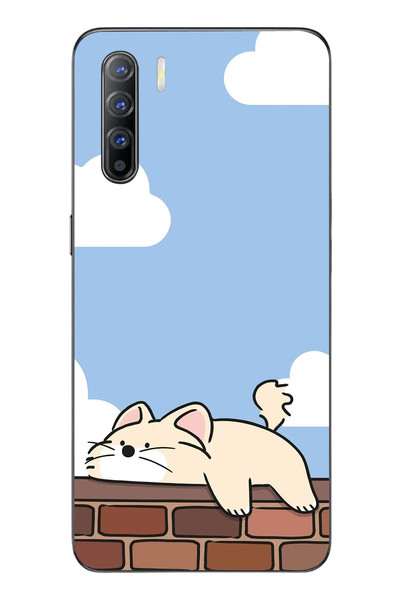 Le Balvo Oppo Reno 3 Uyumlu Duvar Üstünde Kedi Baskılı Silikon Kılıf