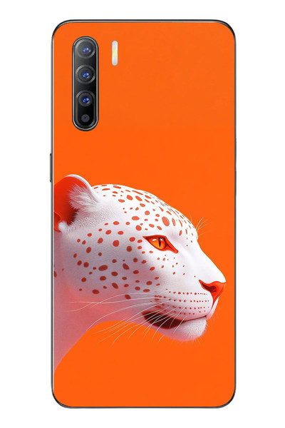 Le Balvo Oppo Reno 3 Uyumlu Turuncu Kaplan Baskılı Silikon Kılıf