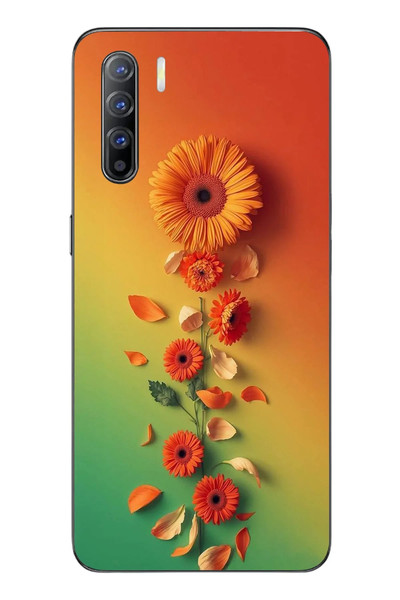 Le Balvo Oppo Reno 3 Uyumlu Ayçiçeği Bükleleri Baskılı Silikon Kılıf