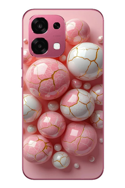 Le Balvo Oppo A6 PRO Uyumlu Pembe Beyaz Kırık Toplar Baskılı Silikon Kılıf