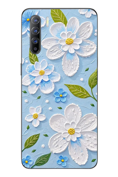 Le Balvo Oppo Reno 3 Uyumlu Mavi Papatyalar Baskılı Silikon Kılıf