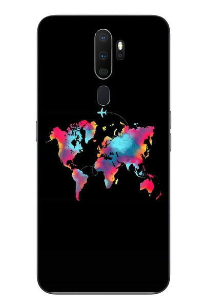 Le Balvo Oppo A5 2020 Uyumlu Dünya Renkli Haritası Baskılı Silikon Kılıf