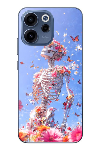 Le Balvo Oppo Reno 15F Uyumlu İskelet Çiçekleri Baskılı Silikon Kılıf
