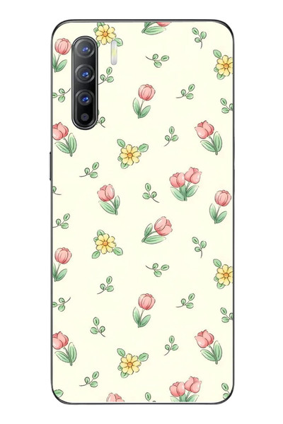 Le Balvo Oppo Reno 3 Uyumlu Lale Çiçekleri Baskılı Silikon Kılıf