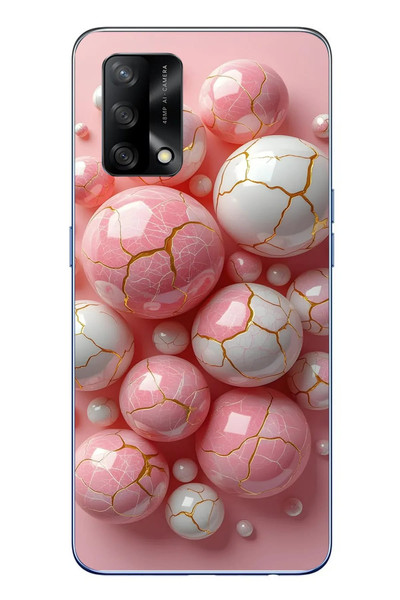 Le Balvo Oppo A74 Uyumlu Pembe Beyaz Kırık Toplar Baskılı Silikon Kılıf