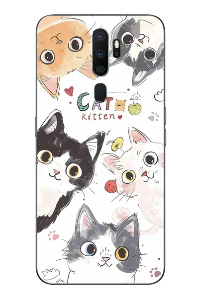 Le Balvo Oppo A5 2020 Uyumlu Sevimli Kediler Baskılı Silikon Kılıf