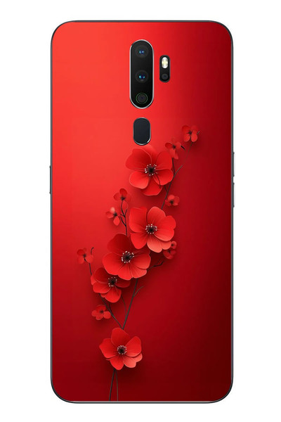 Le Balvo Oppo A5 2020 Uyumlu Kırmızı Kardelenler Baskılı Silikon Kılıf