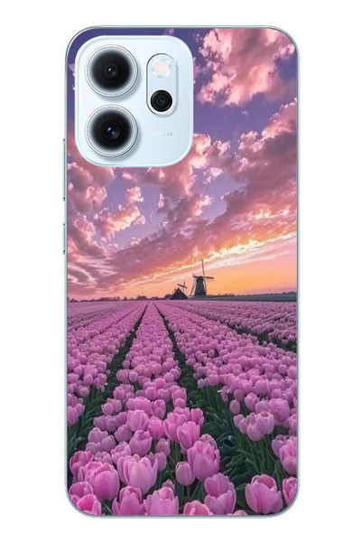 Le Balvo Oppo Reno 14F Uyumlu Lale Bahçesi Baskılı Silikon Kılıf