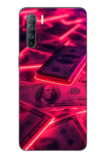 Le Balvo Oppo Reno 3 Uyumlu Kızıl Dolarlar Baskılı Silikon Kılıf