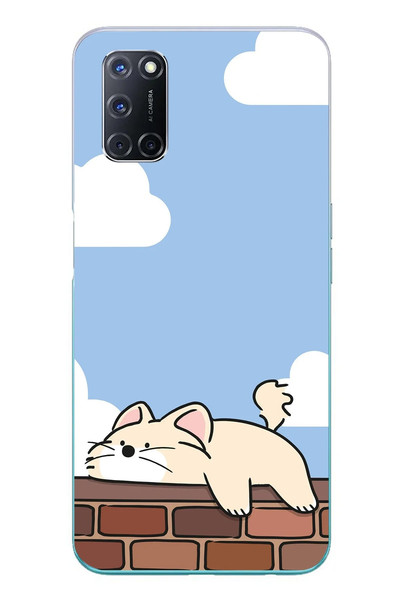 Le Balvo Oppo A52 Uyumlu Duvar Üstünde Kedi Baskılı Silikon Kılıf