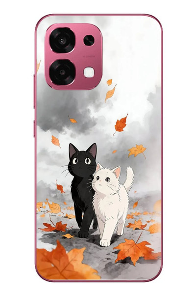 Le Balvo Oppo A6 PRO Uyumlu Sonbahar Kedileri Baskılı Silikon Kılıf
