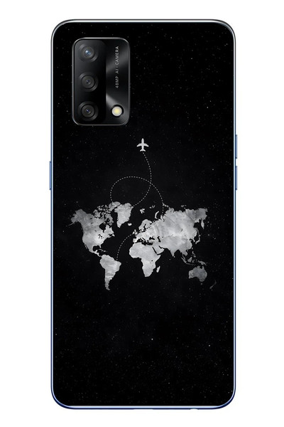 Le Balvo Oppo A74 Uyumlu Dünya Haritası Uçuş Baskılı Silikon Kılıf