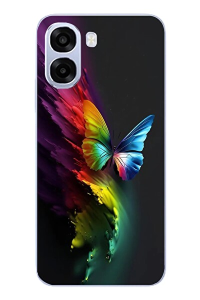 Le Balvo Oppo A6t - A6X Uyumlu Gökkuşağı Kelebeği Baskılı Silikon Kılıf