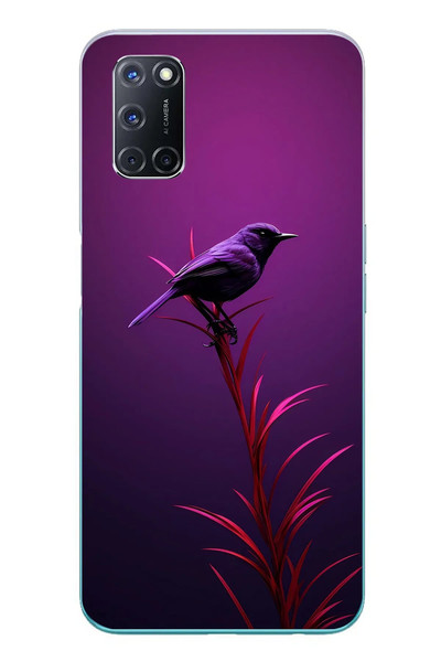 Le Balvo Oppo A52 Uyumlu Mor Kuş Dalda Baskılı Silikon Kılıf