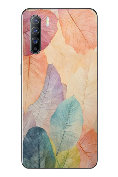 Le Balvo Oppo Reno 3 Uyumlu Hafif Yapraklar Baskılı Silikon Kılıf