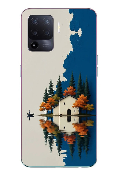 Le Balvo Oppo Reno 5 Lite Uyumlu Sonbahar Evi Baskılı Silikon Kılıf