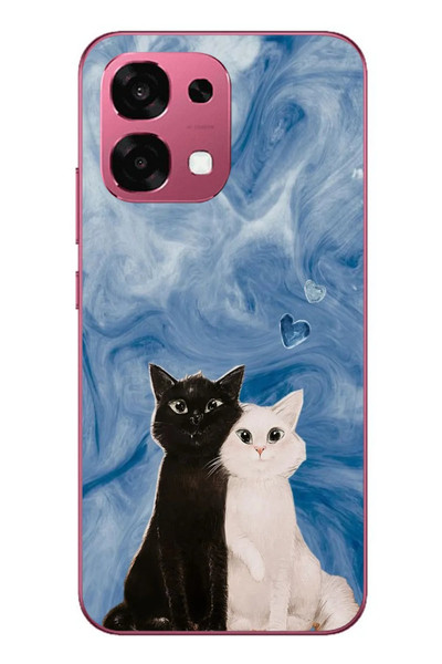 Le Balvo Oppo A6 PRO Uyumlu Siyah ve Beyaz Kedi Baskılı Silikon Kılıf