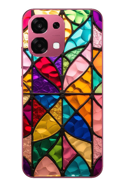 Le Balvo Oppo A6 PRO Uyumlu Cam Vitray Baskılı Silikon Kılıf