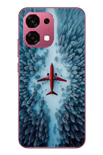 Le Balvo Oppo A6 PRO Uyumlu Kış Ortasında Uçak Baskılı Silikon Kılıf