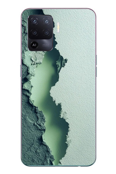 Le Balvo Oppo Reno 5 Lite Uyumlu Koyu Yeşil İzler Baskılı Silikon Kılıf