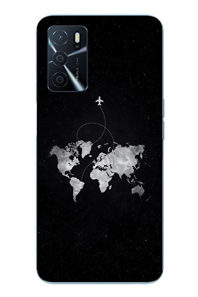 Le Balvo Oppo A16 Uyumlu Dünya Haritası Uçuş Baskılı Silikon Kılıf