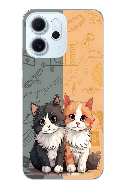 Le Balvo Oppo Reno 14F Uyumlu Sarı ve Siyah Kedi Baskılı Silikon Kılıf