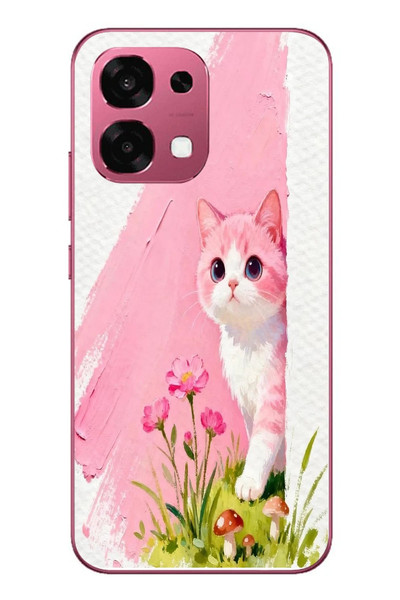 Le Balvo Oppo A6 PRO Uyumlu Pembeli Kedi Baskılı Silikon Kılıf