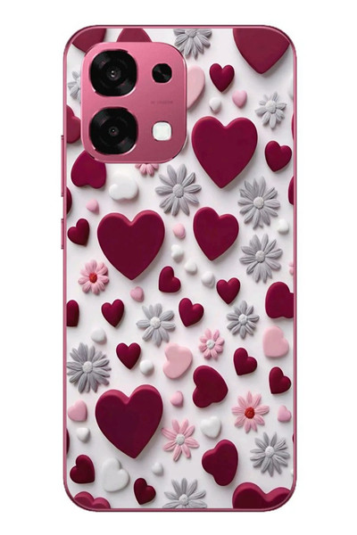 Le Balvo Oppo A6 PRO Uyumlu Kırmızı ve Pembe Kalpler Baskılı Silikon Kılıf