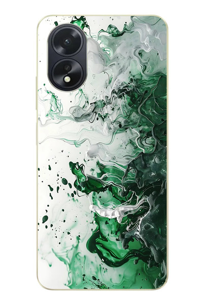 Le Balvo Oppo A38 Uyumlu Yeşil Beyaz Dalgalar Baskılı Silikon Kılıf