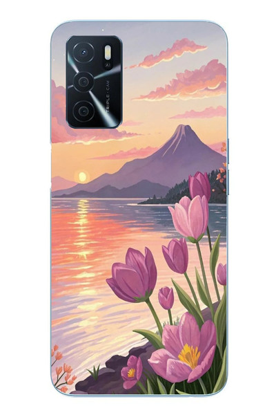 Le Balvo Oppo A16 Uyumlu Çiçek Yağlı Boya Baskılı Silikon Kılıf
