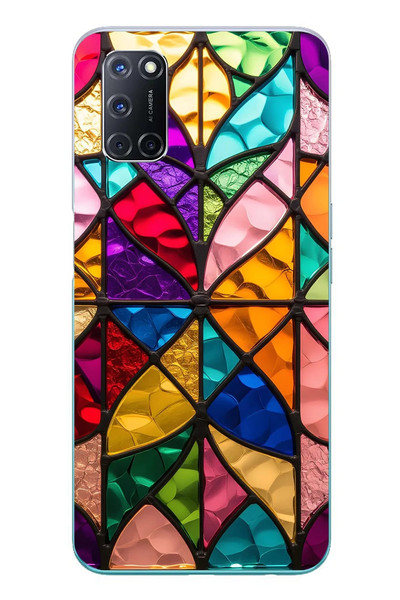 Le Balvo Oppo A52 Uyumlu Cam Vitray Baskılı Silikon Kılıf