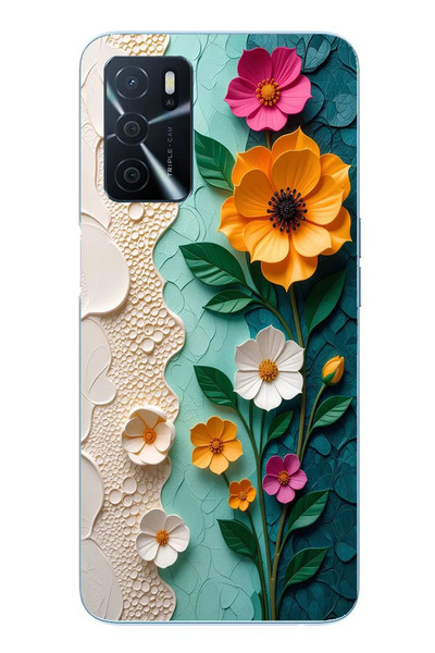 Le Balvo Oppo A16 Uyumlu Güzel Modern Çiçekler Baskılı Silikon Kılıf