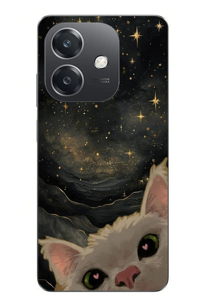 Le Balvo Oppo A3 Uyumlu Siyah Gökyüzülü Kedi Baskılı Silikon Kılıf