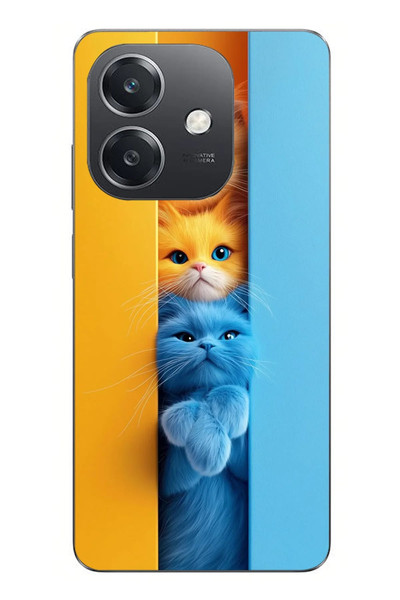 Le Balvo Oppo A3 Uyumlu Mavi Sarı Kediler Baskılı Silikon Kılıf