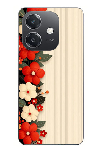 Le Balvo Oppo A3 Uyumlu Kırmızı Beyaz Çiçekler Baskılı Silikon Kılıf