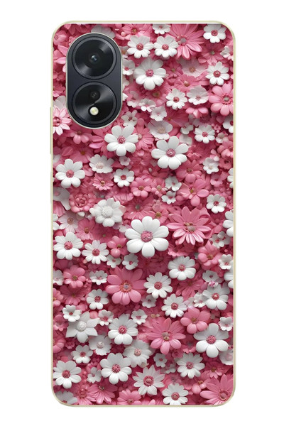 Le Balvo Oppo A38 Uyumlu Beyaz Pembe Papatyalar Baskılı Silikon Kılıf