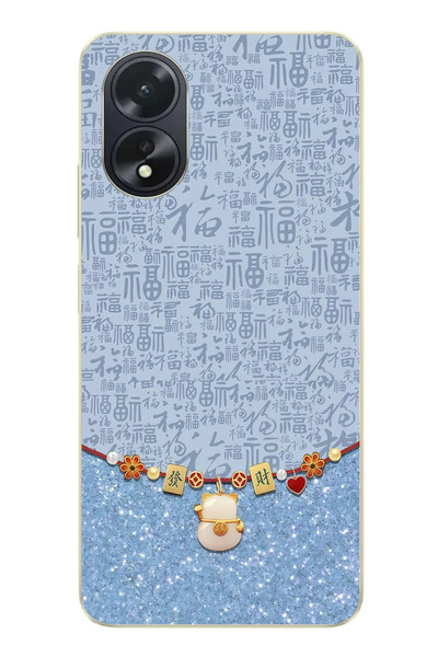 Le Balvo Oppo A38 Uyumlu Mavi Japon Desen Baskılı Silikon Kılıf
