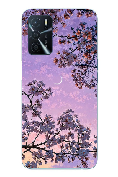 Le Balvo Oppo A16 Uyumlu Mor Gökyüzülü Ağaç Baskılı Silikon Kılıf