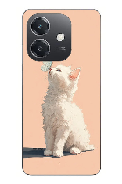 Le Balvo Oppo A3 Uyumlu Beyaz Kelebekli Kedi Baskılı Silikon Kılıf