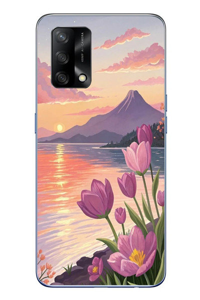 Le Balvo Oppo A74 Uyumlu Çiçek Yağlı Boya Baskılı Silikon Kılıf