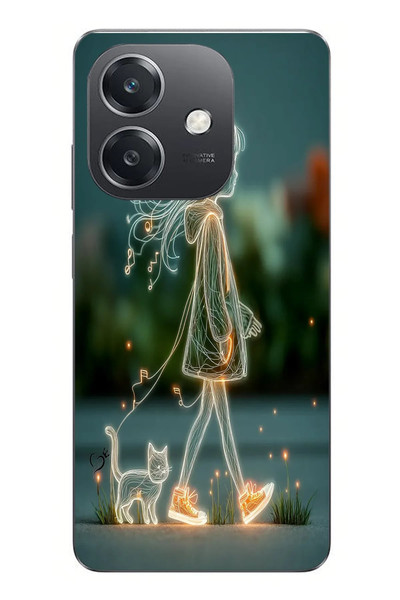 Le Balvo Oppo A3 Uyumlu Kedili Neon Kız Baskılı Silikon Kılıf